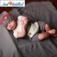 grey and red hat and pants knitted babywear
